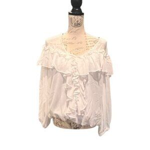 Marc New York Andrew Marc SM White Blouse Long Sleeve Peasant Romantic Sexy BOHO
